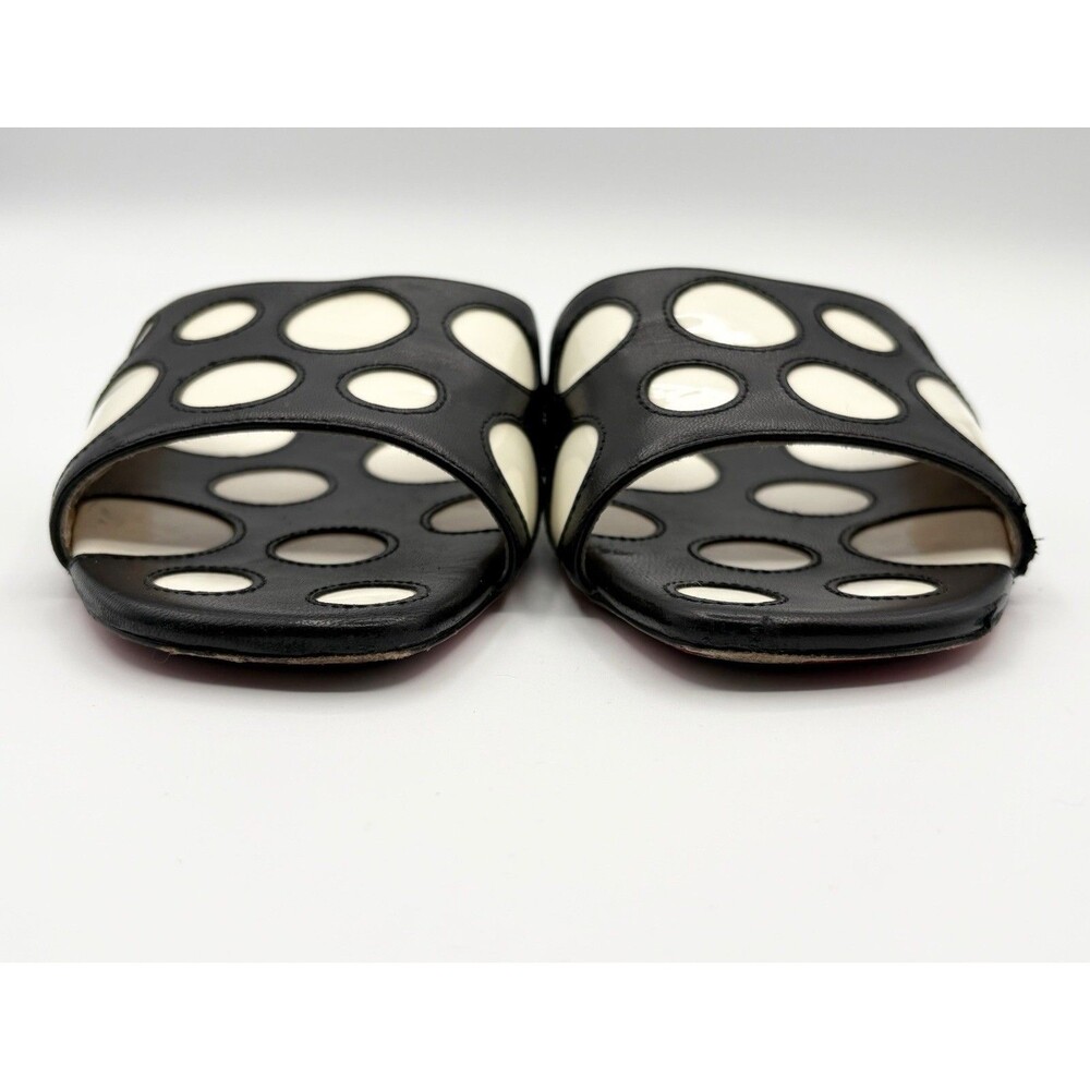 Christian Louboutin Black & White Polka Dot Leather Sandals Slides Sz EU 37.5 - Picture 6 of 13